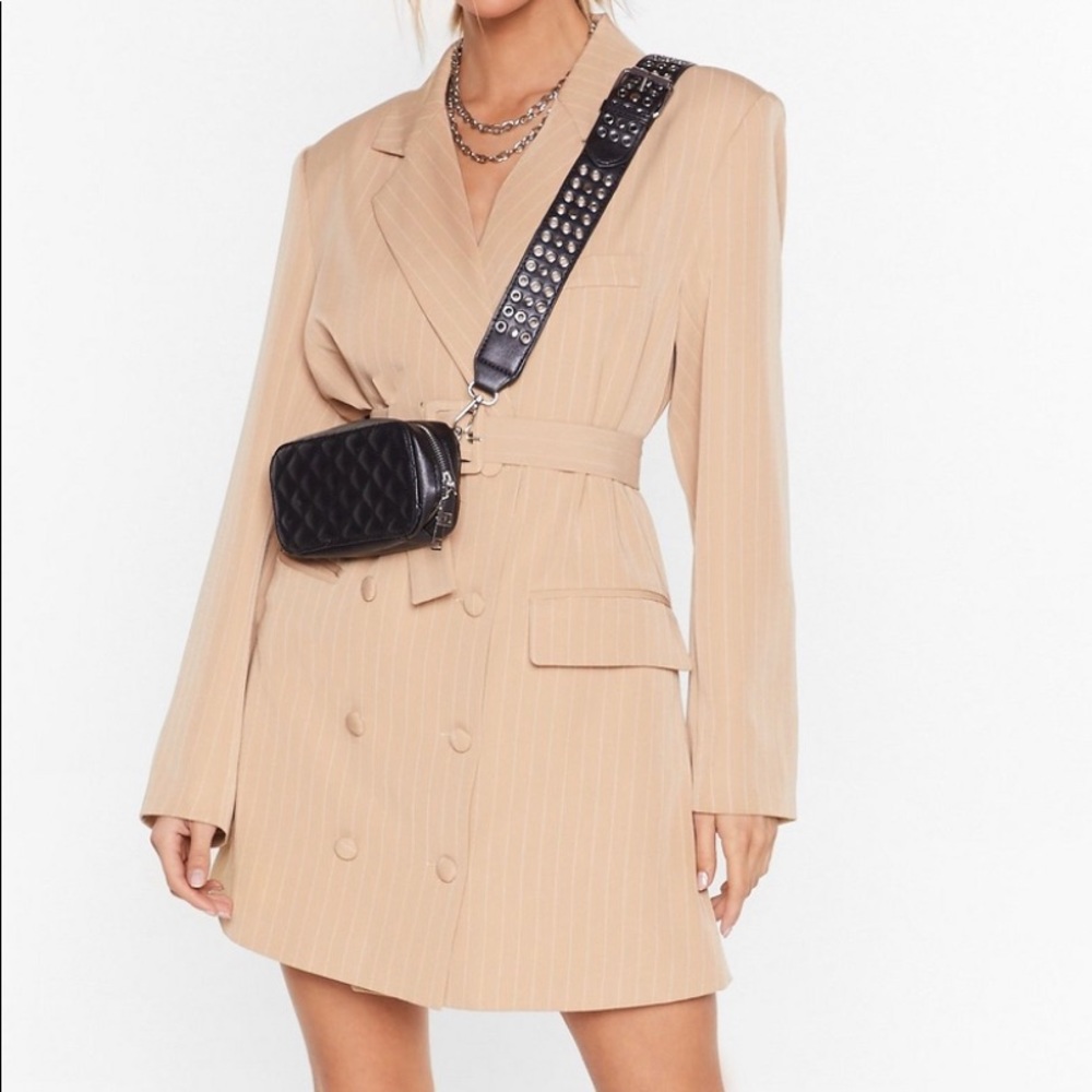 Pinstripe Blazer Dress with Belt